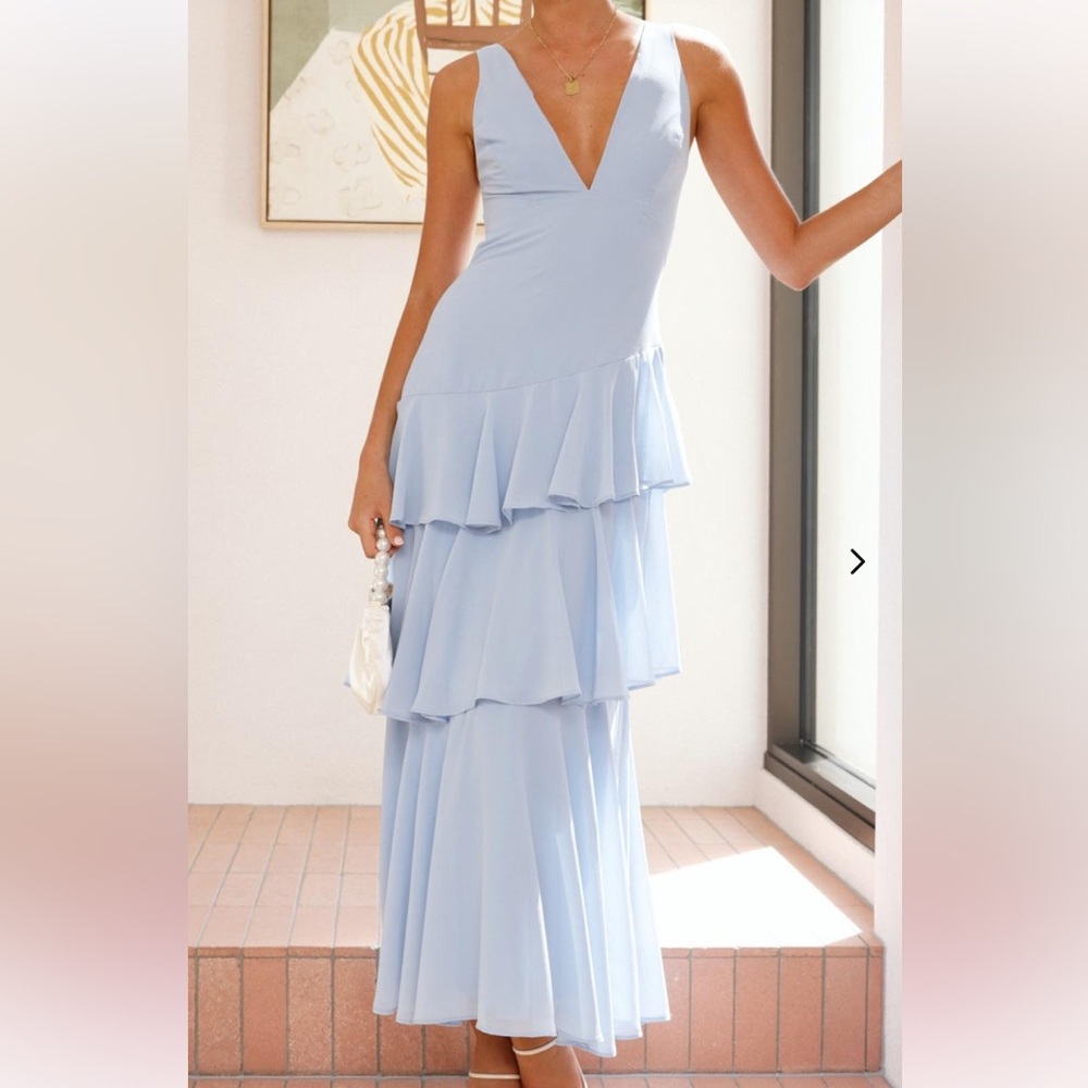 Elegant Light Blue Tiered Dress